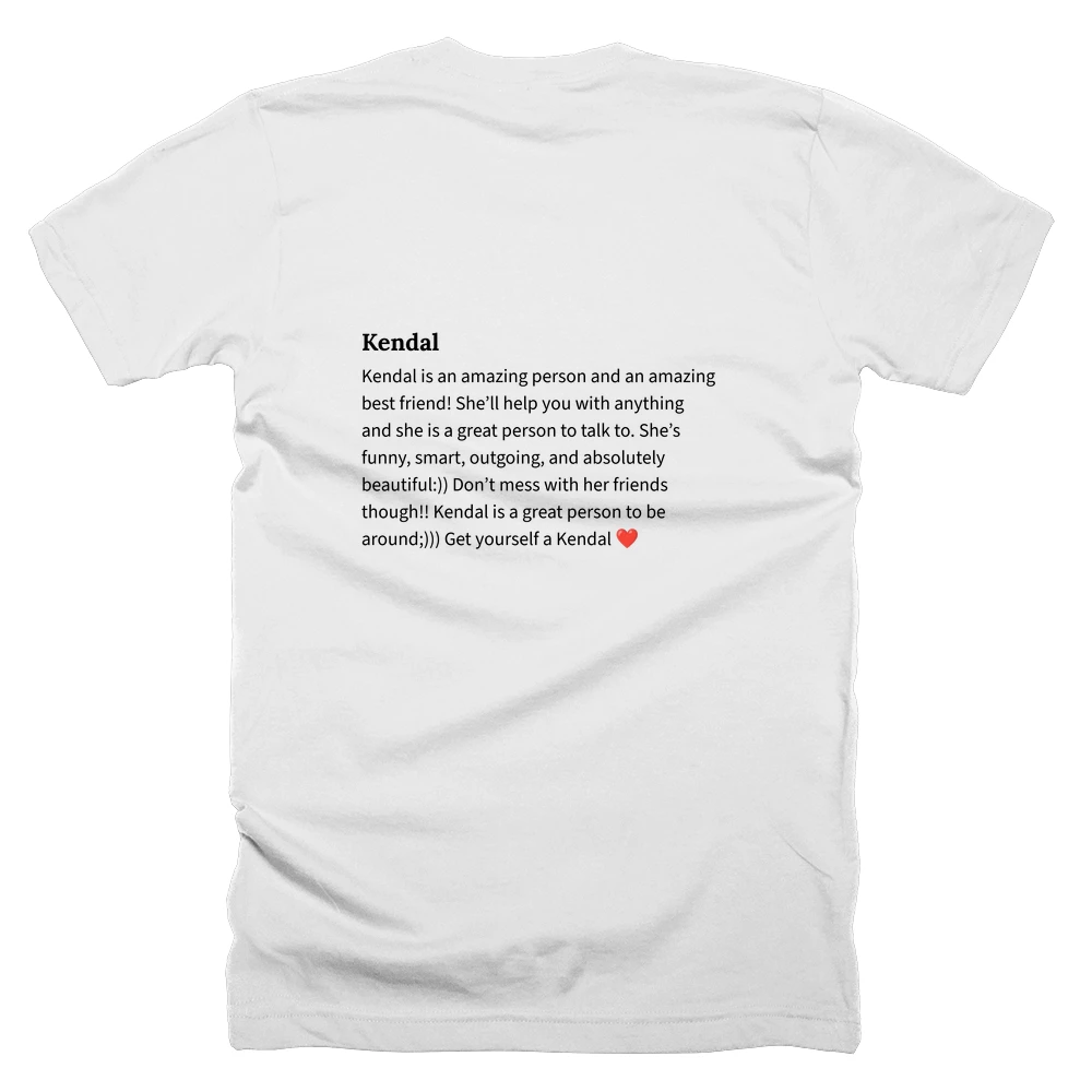 T-shirt with a definition of 'Kendal' printed on the back