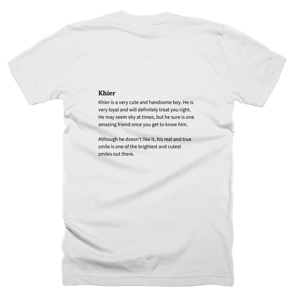 T-shirt with a definition of 'Khier' printed on the back