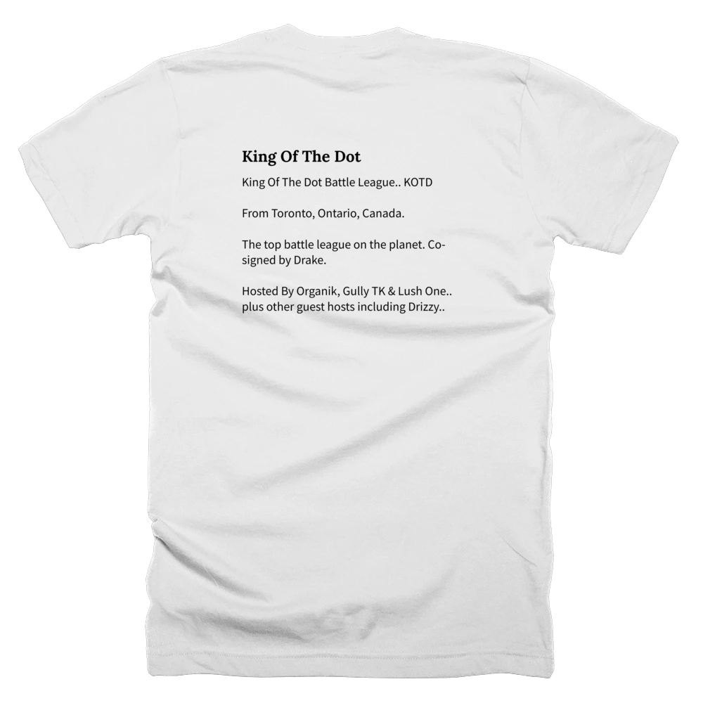 T-shirt with a definition of 'King Of The Dot' printed on the back