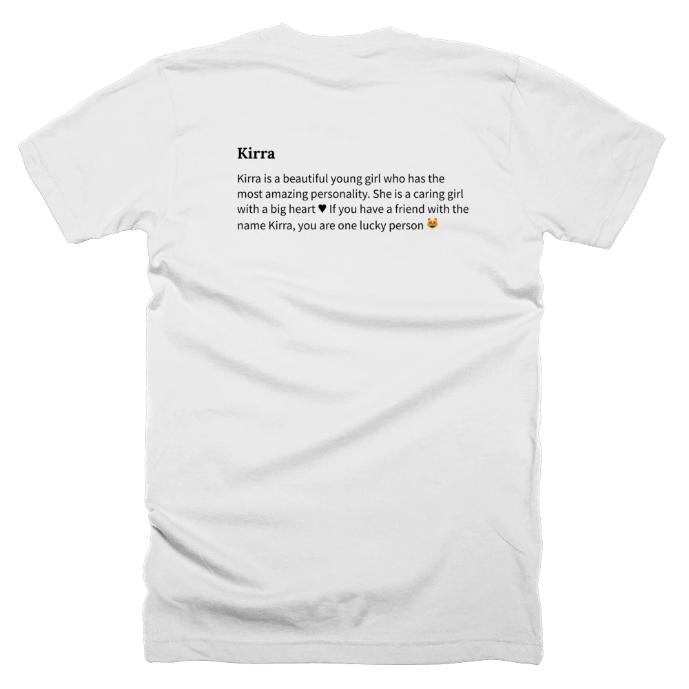 T-shirt with a definition of 'Kirra' printed on the back