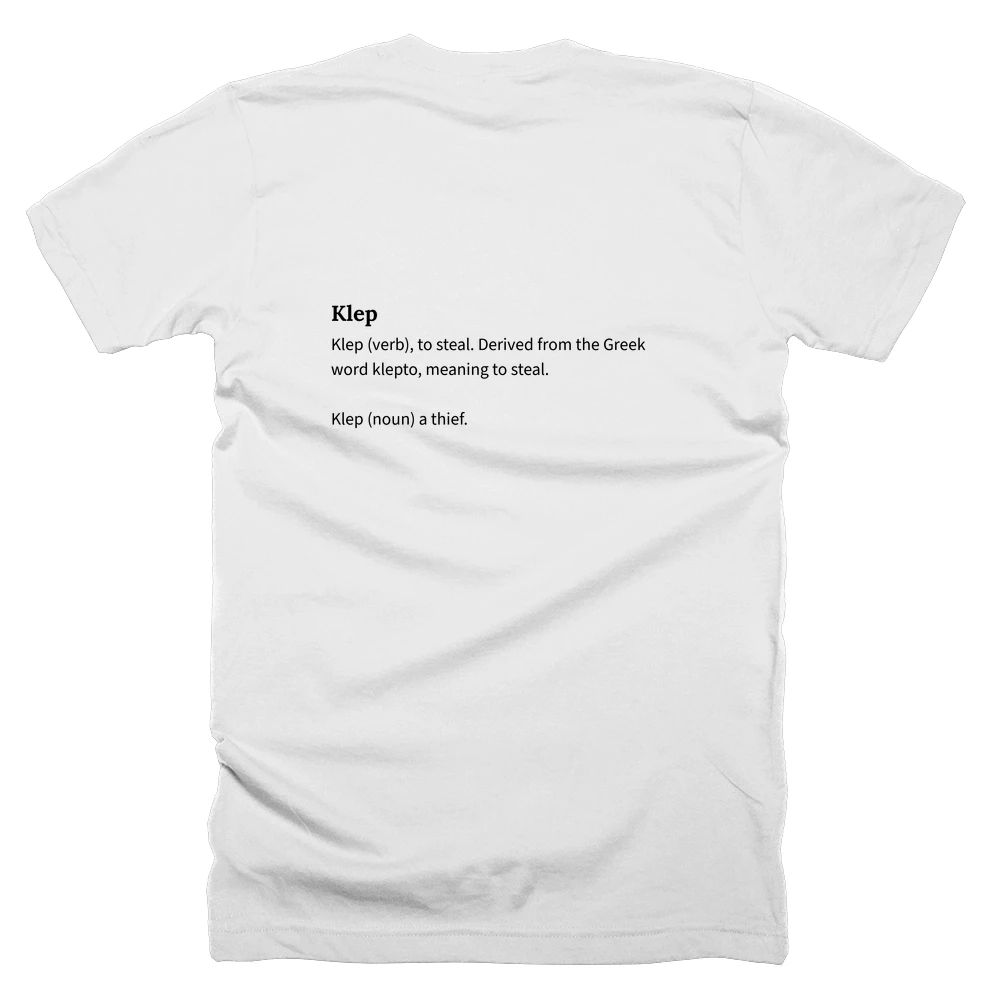 T-shirt with a definition of 'Klep' printed on the back