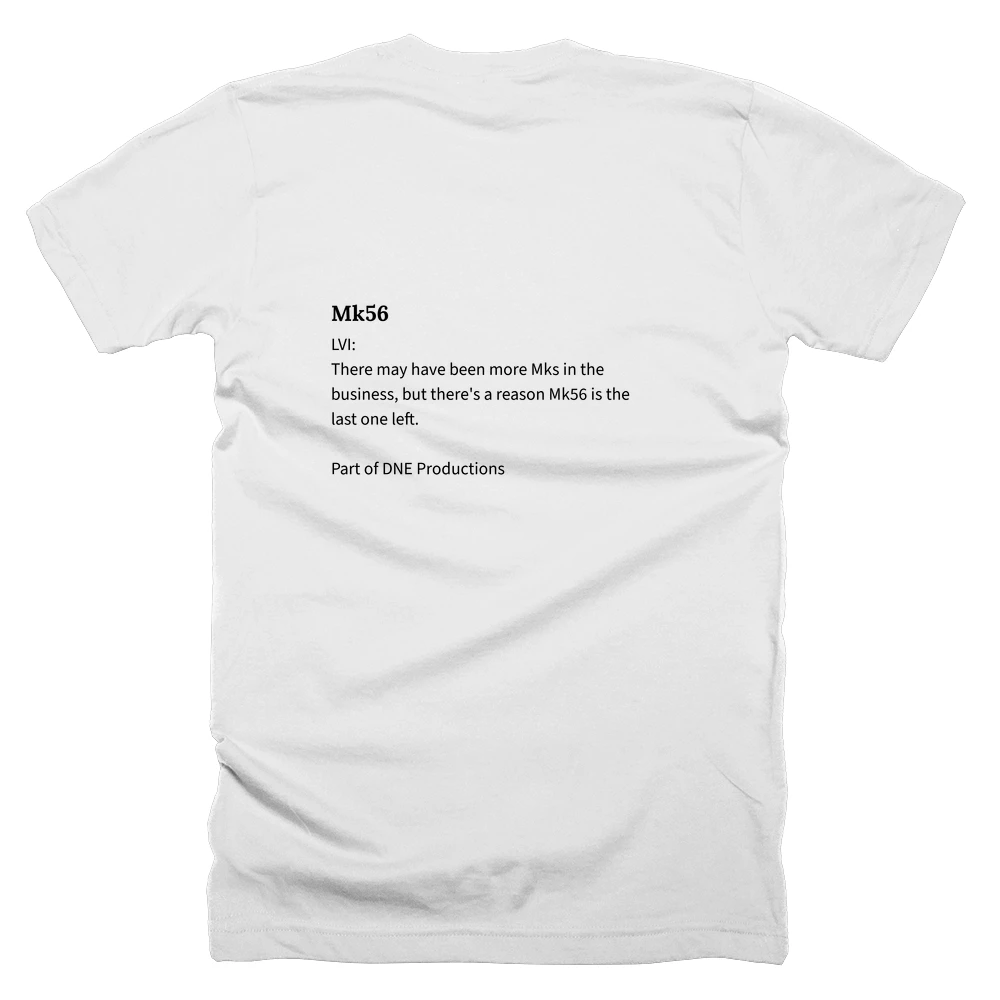 T-shirt with a definition of 'Mk56' printed on the back