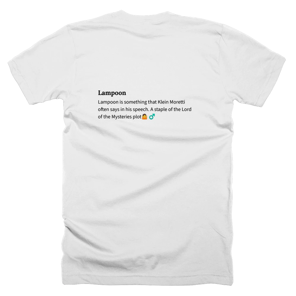 T-shirt with a definition of 'Lampoon' printed on the back