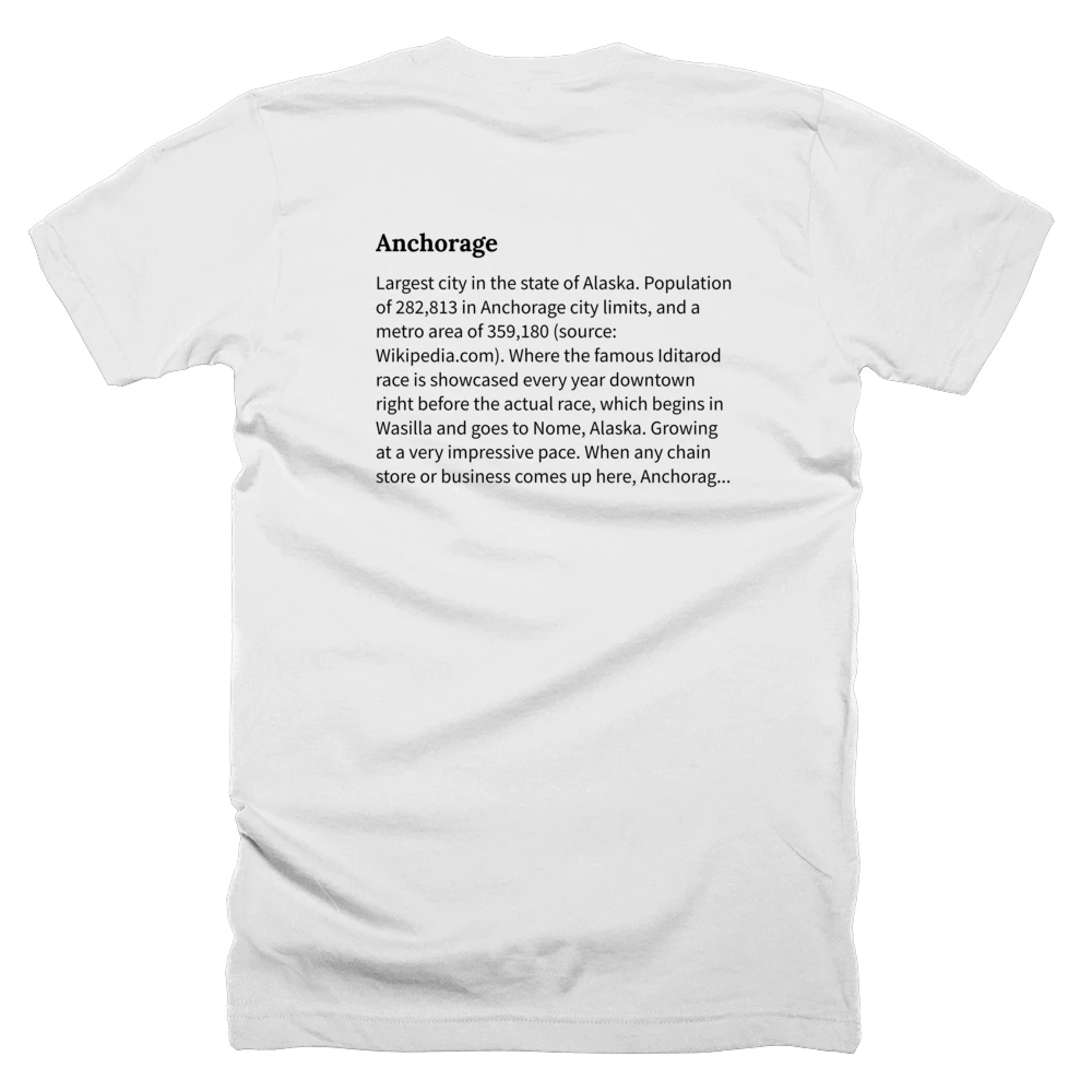 T-shirt with a definition of 'Anchorage' printed on the back