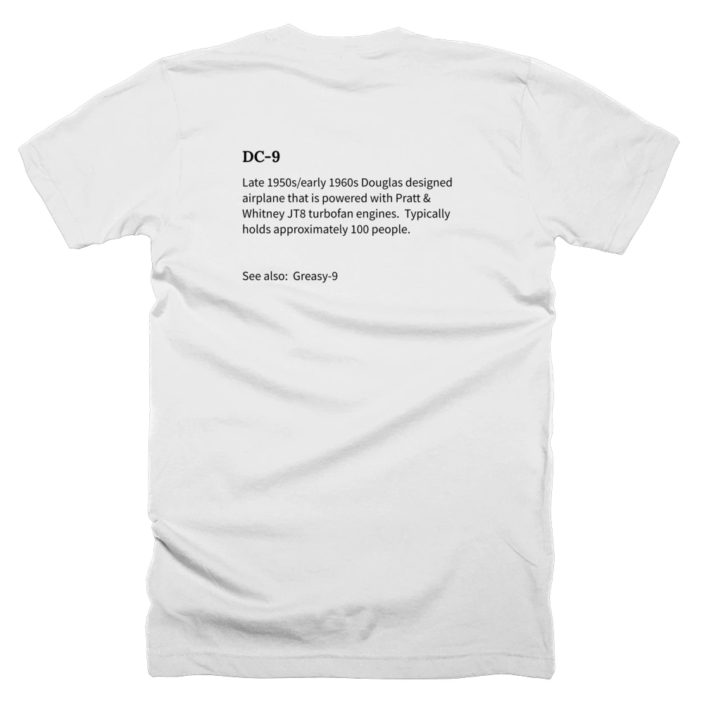T-shirt with a definition of 'DC-9' printed on the back