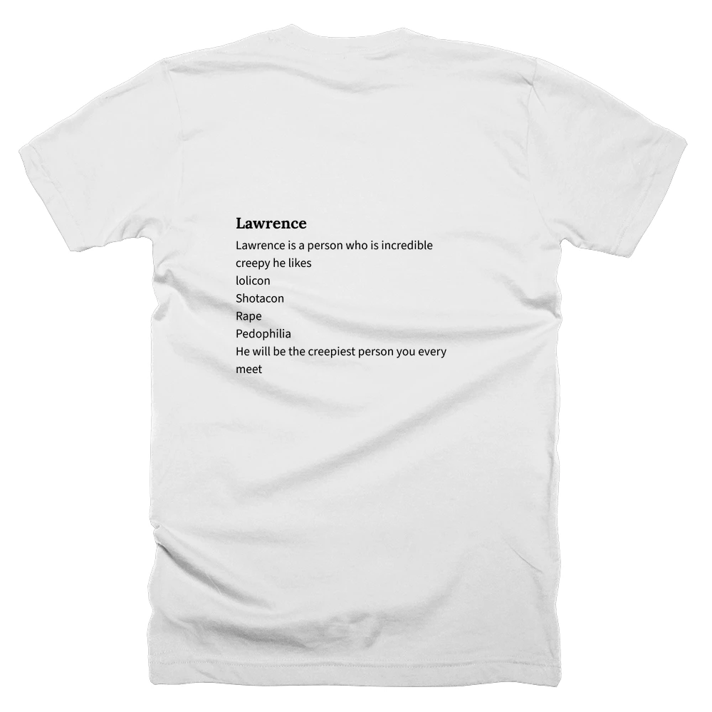 T-shirt with a definition of 'Lawrence' printed on the back