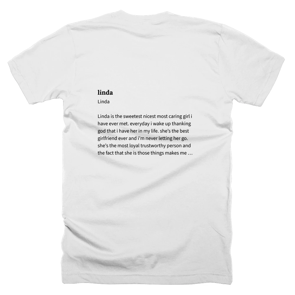 T-shirt with a definition of 'linda' printed on the back