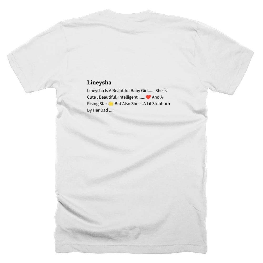 T-shirt with a definition of 'Lineysha' printed on the back
