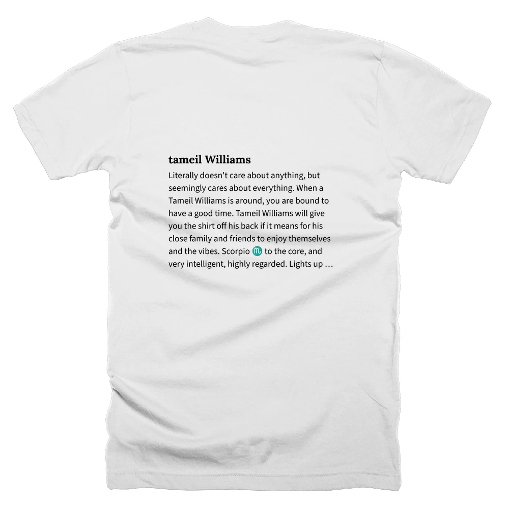 T-shirt with a definition of 'tameil Williams' printed on the back