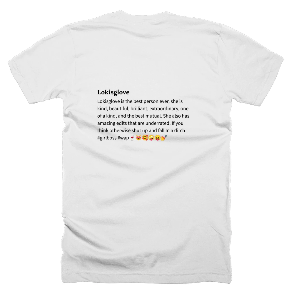 T-shirt with a definition of 'Lokisglove' printed on the back