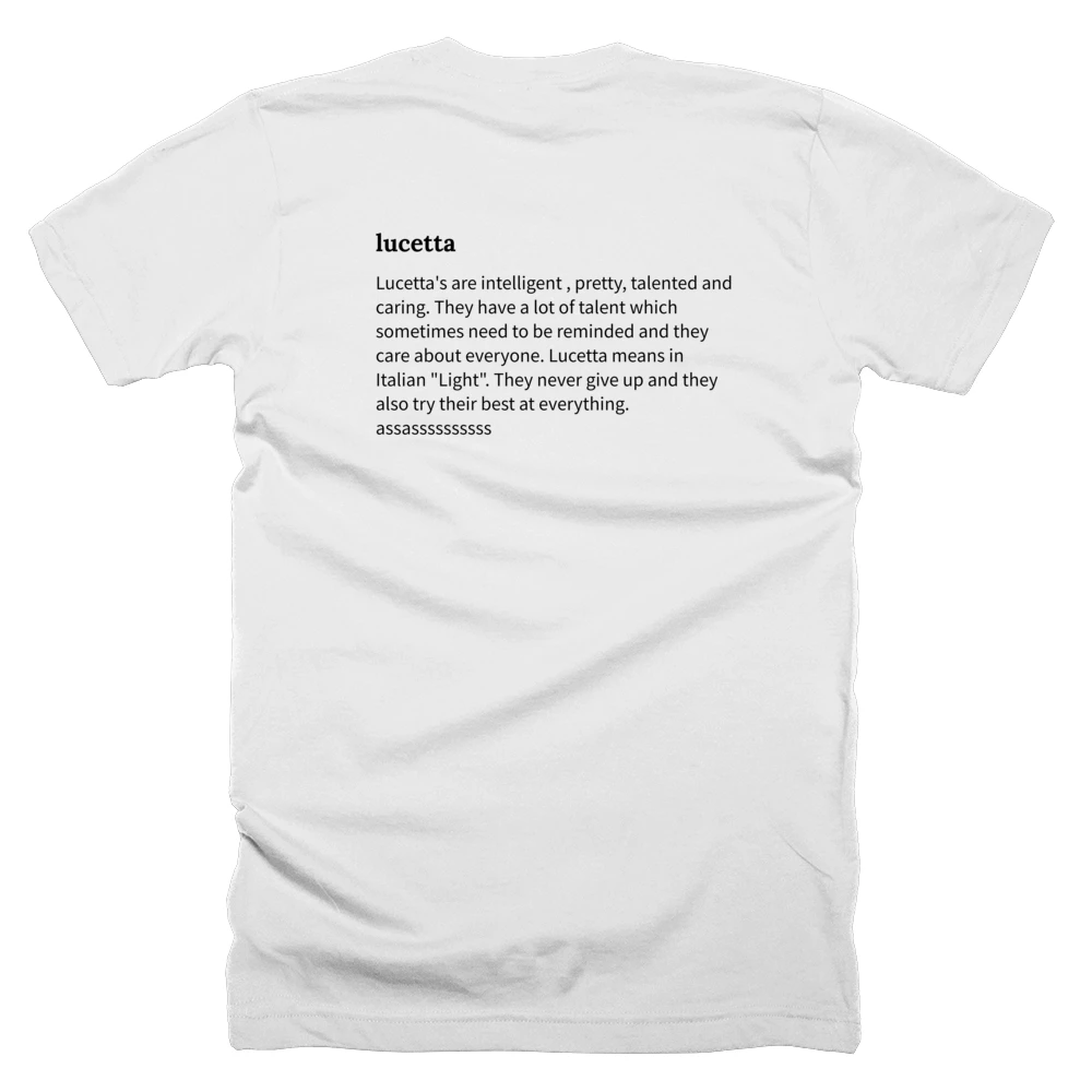 T-shirt with a definition of 'lucetta' printed on the back