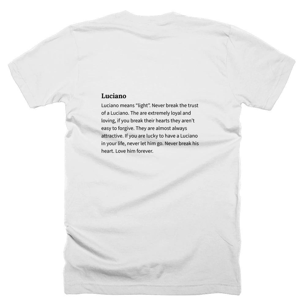 T-shirt with a definition of 'Luciano' printed on the back