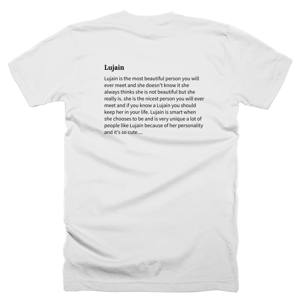 T-shirt with a definition of 'Lujain' printed on the back