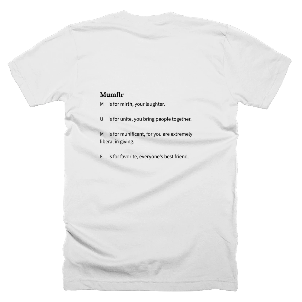 T-shirt with a definition of 'Mumflr' printed on the back