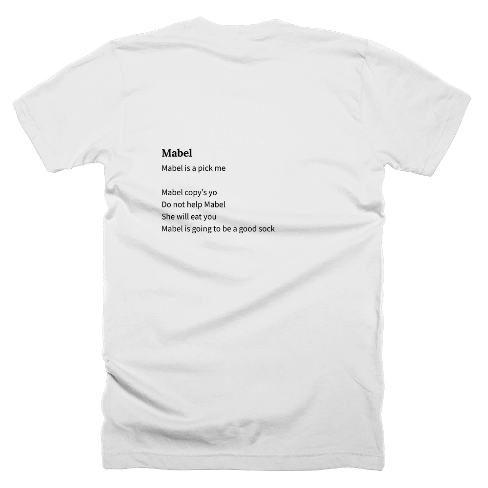 T-shirt with a definition of 'Mabel' printed on the back