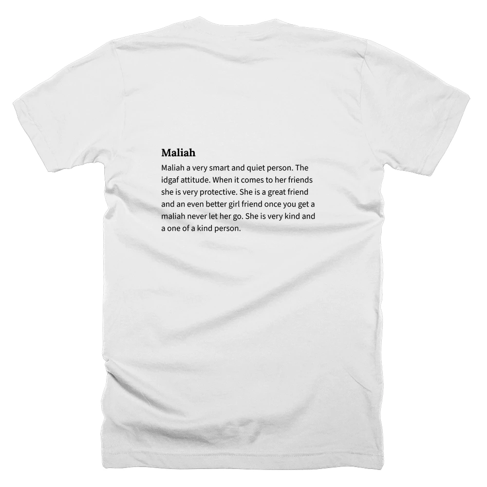 T-shirt with a definition of 'Maliah' printed on the back