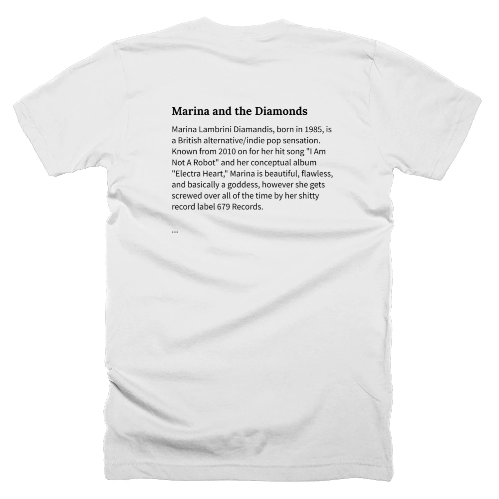 T-shirt with a definition of 'Marina and the Diamonds' printed on the back