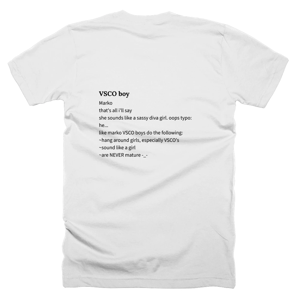 T-shirt with a definition of 'VSCO boy' printed on the back