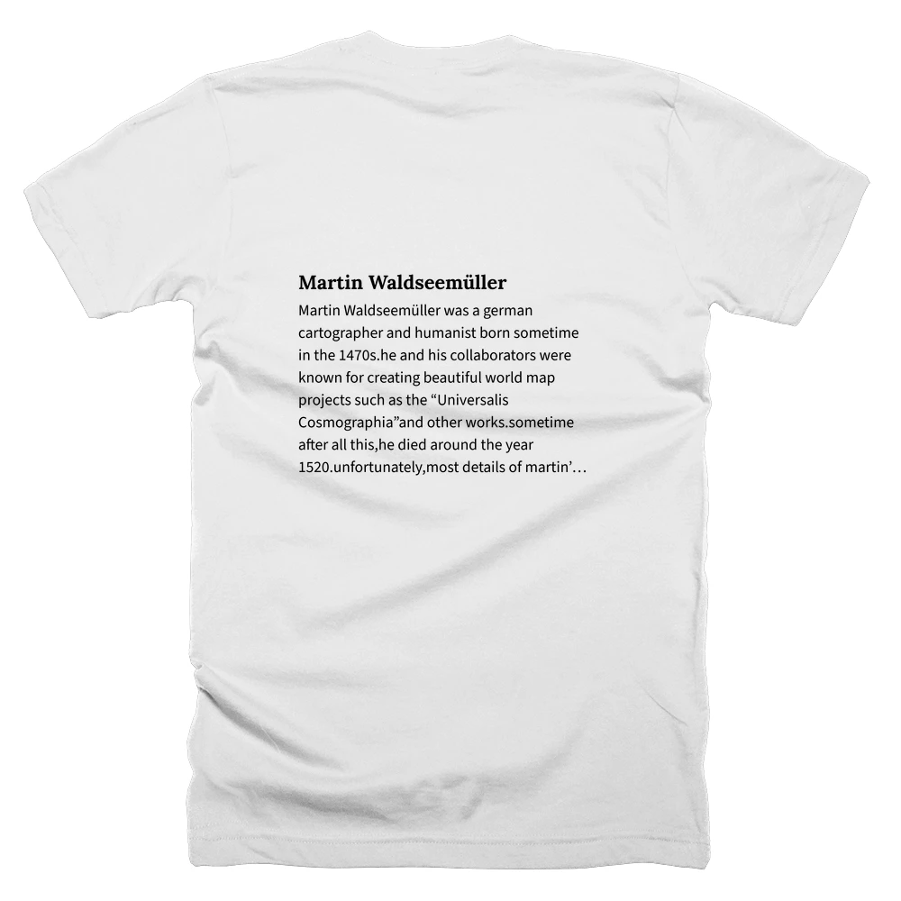 T-shirt with a definition of 'Martin Waldseemüller' printed on the back