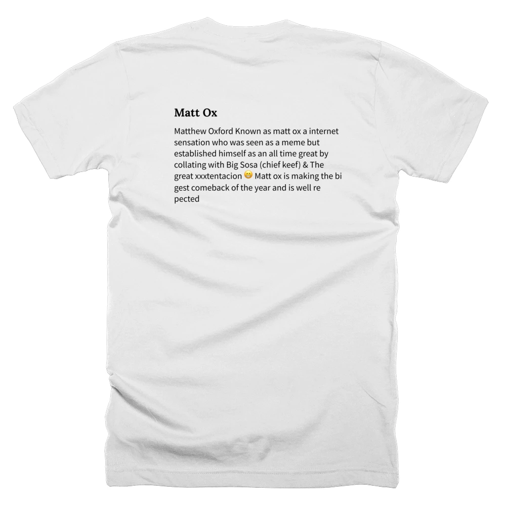 T-shirt with a definition of 'Matt Ox' printed on the back