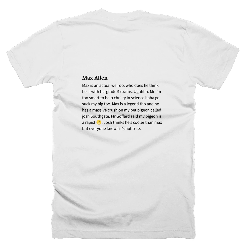 T-shirt with a definition of 'Max Allen' printed on the back