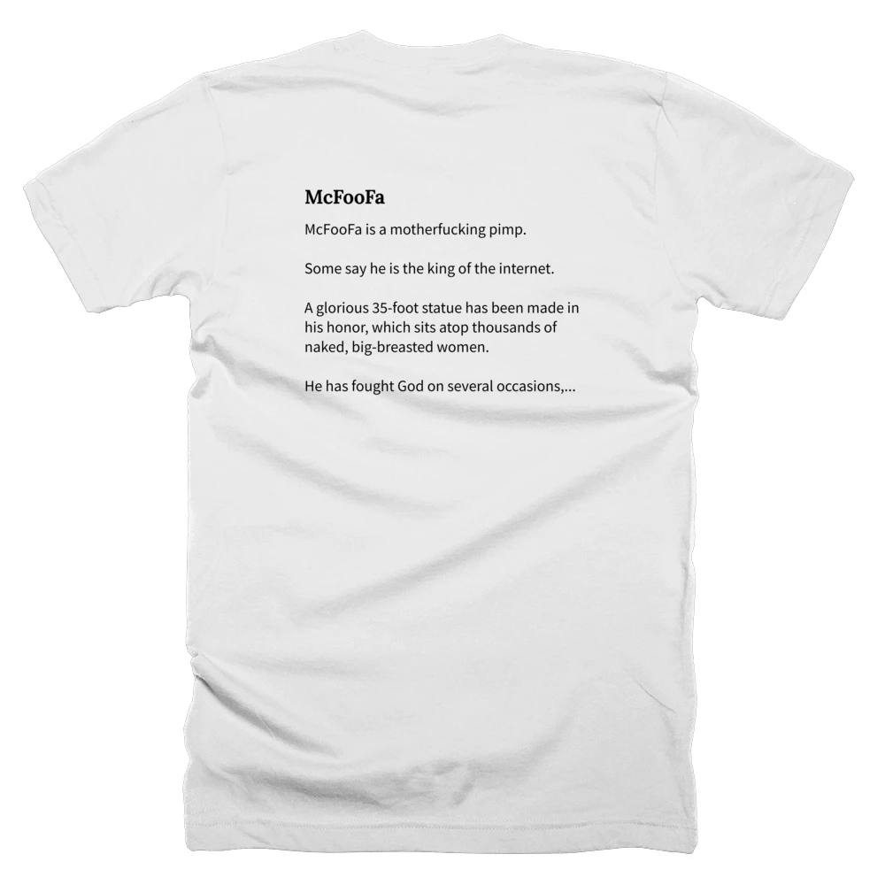 T-shirt with a definition of 'McFooFa' printed on the back