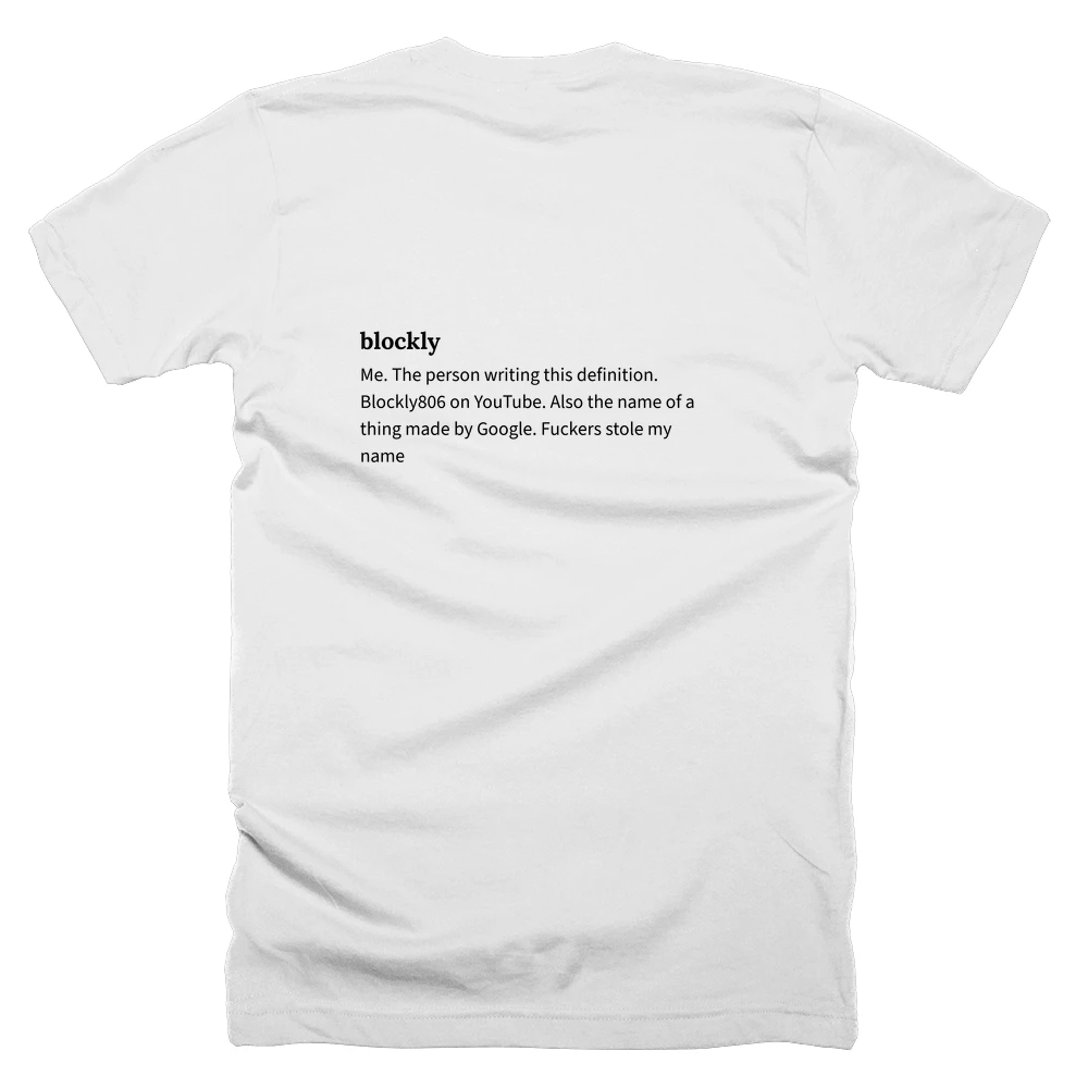 T-shirt with a definition of 'blockly' printed on the back