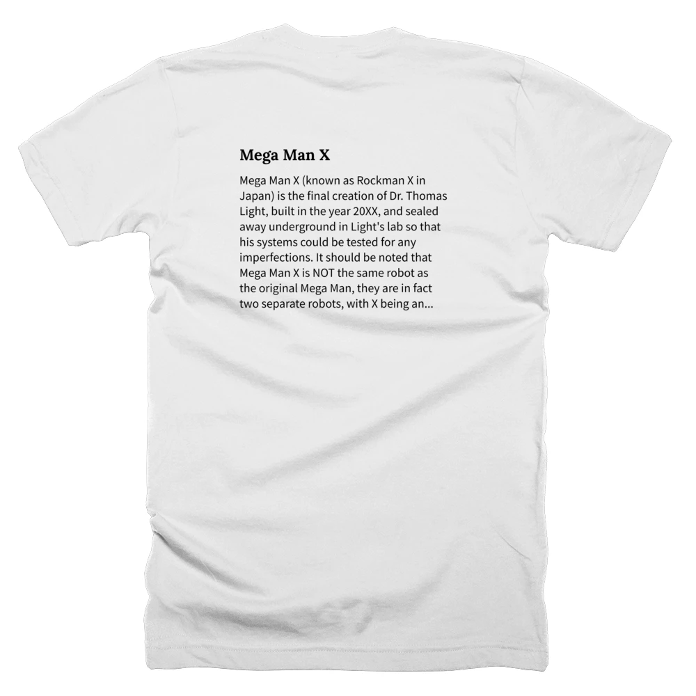 T-shirt with a definition of 'Mega Man X' printed on the back
