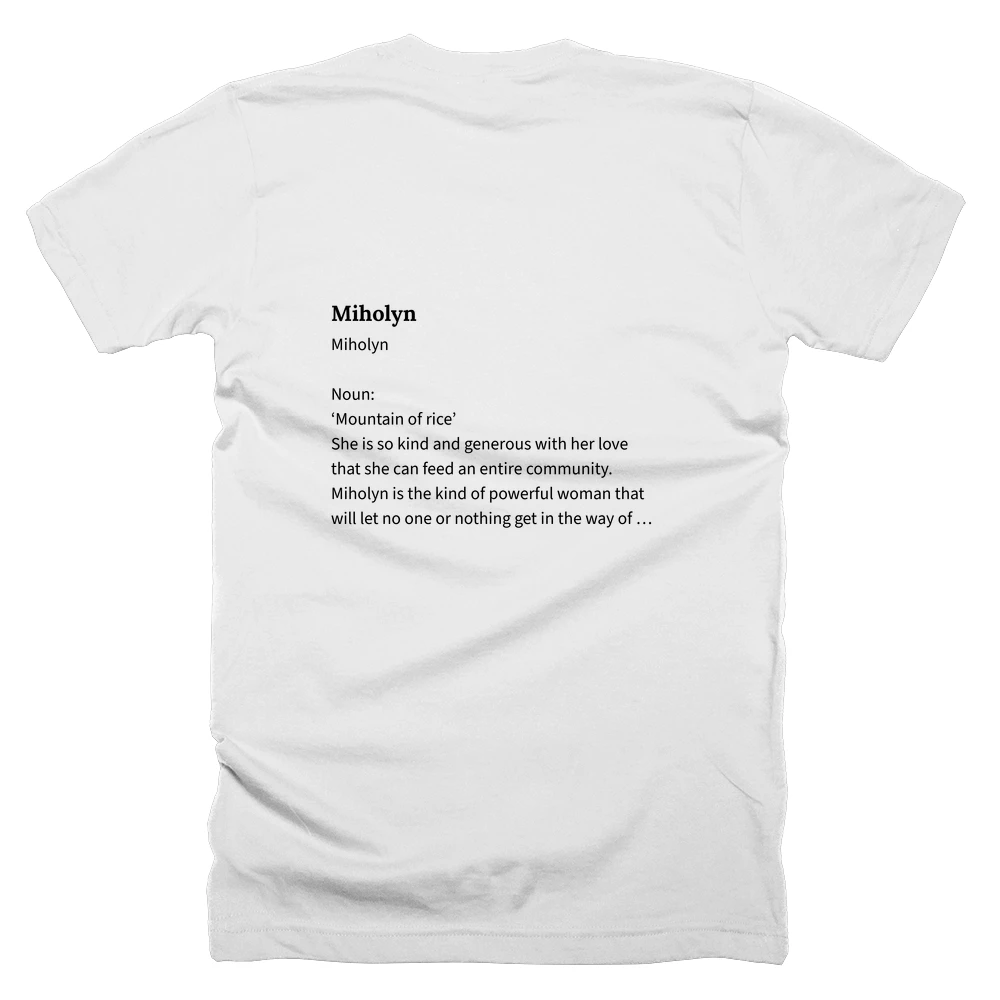 T-shirt with a definition of 'Miholyn' printed on the back