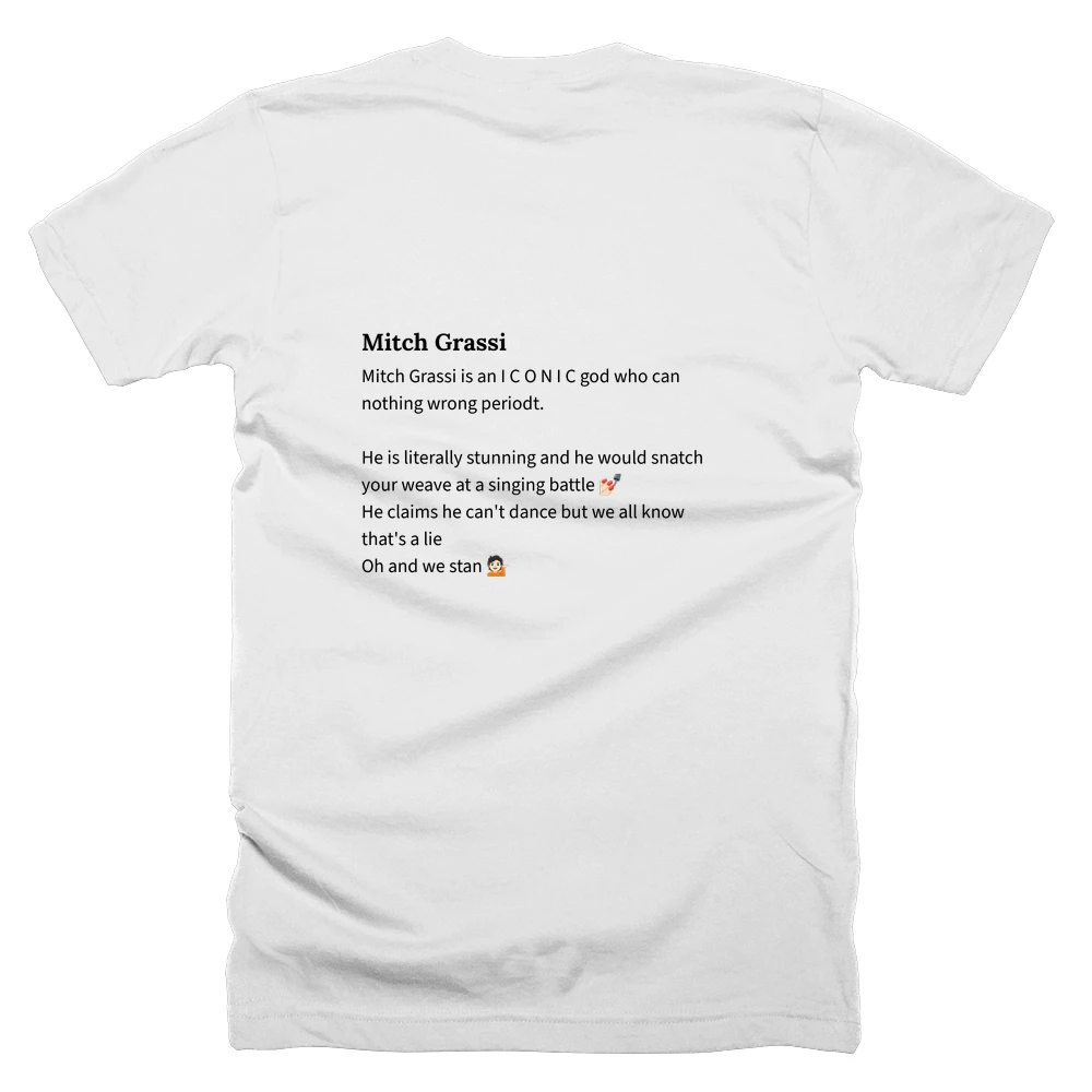 T-shirt with a definition of 'Mitch Grassi' printed on the back
