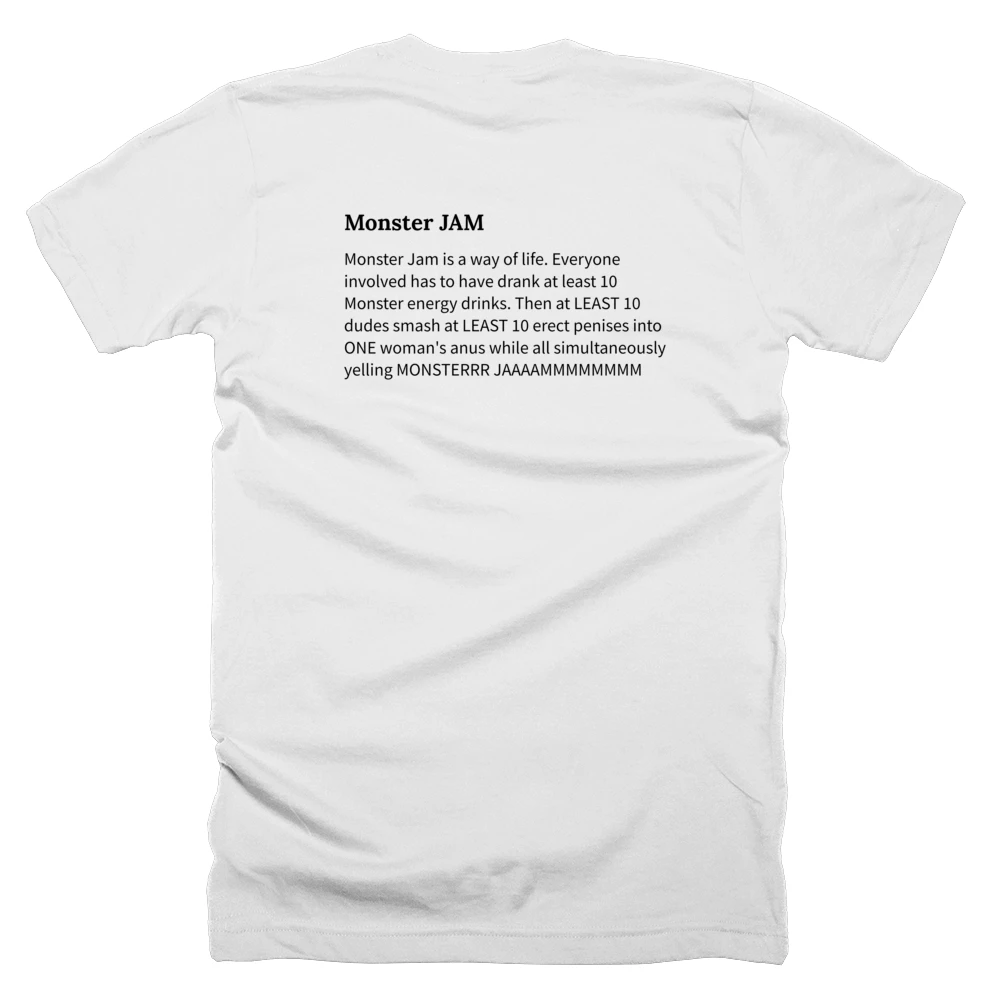 T-shirt with a definition of 'Monster JAM' printed on the back