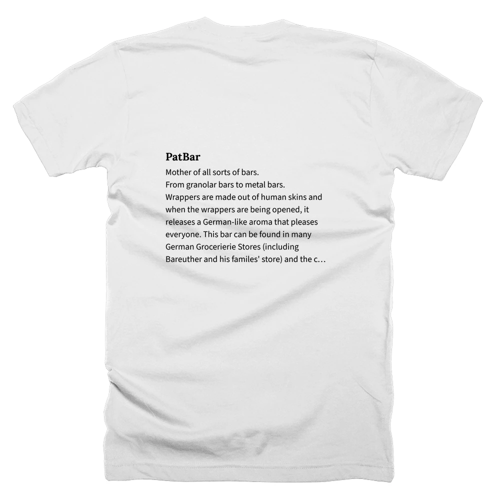 T-shirt with a definition of 'PatBar' printed on the back