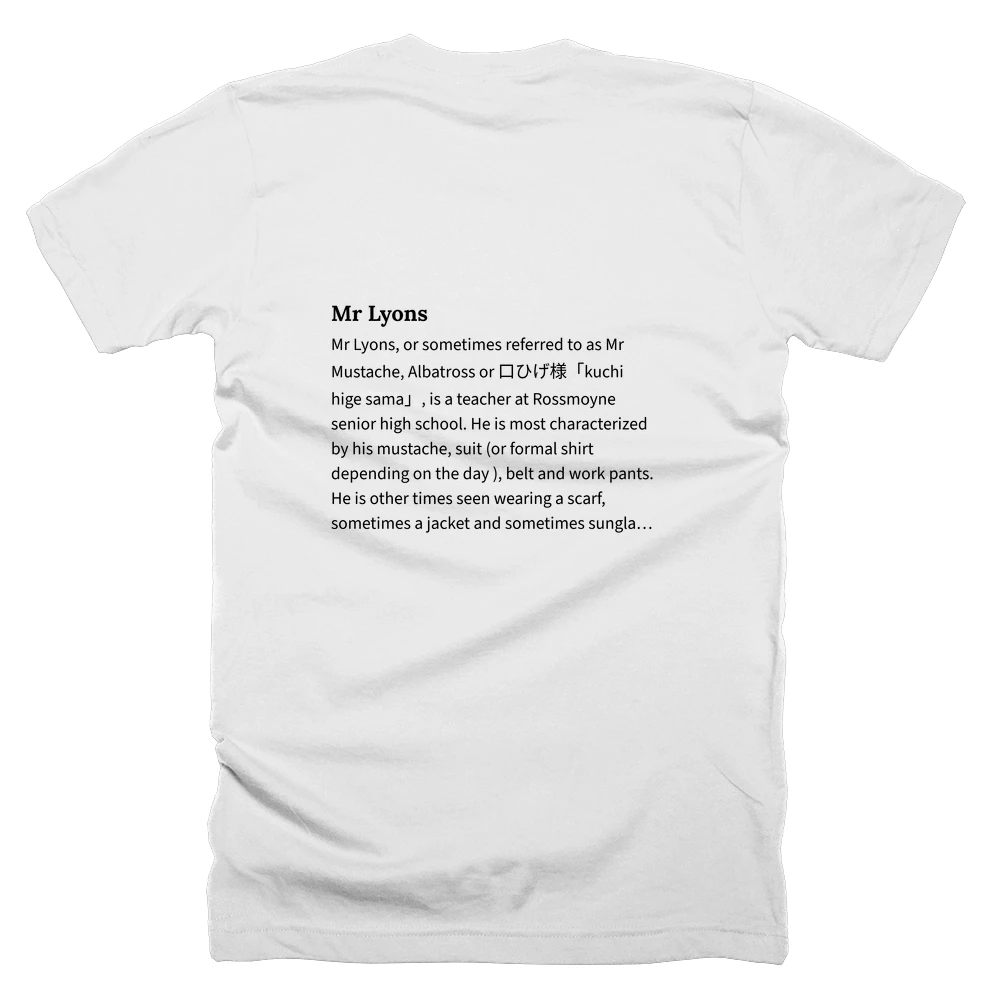 T-shirt with a definition of 'Mr Lyons' printed on the back