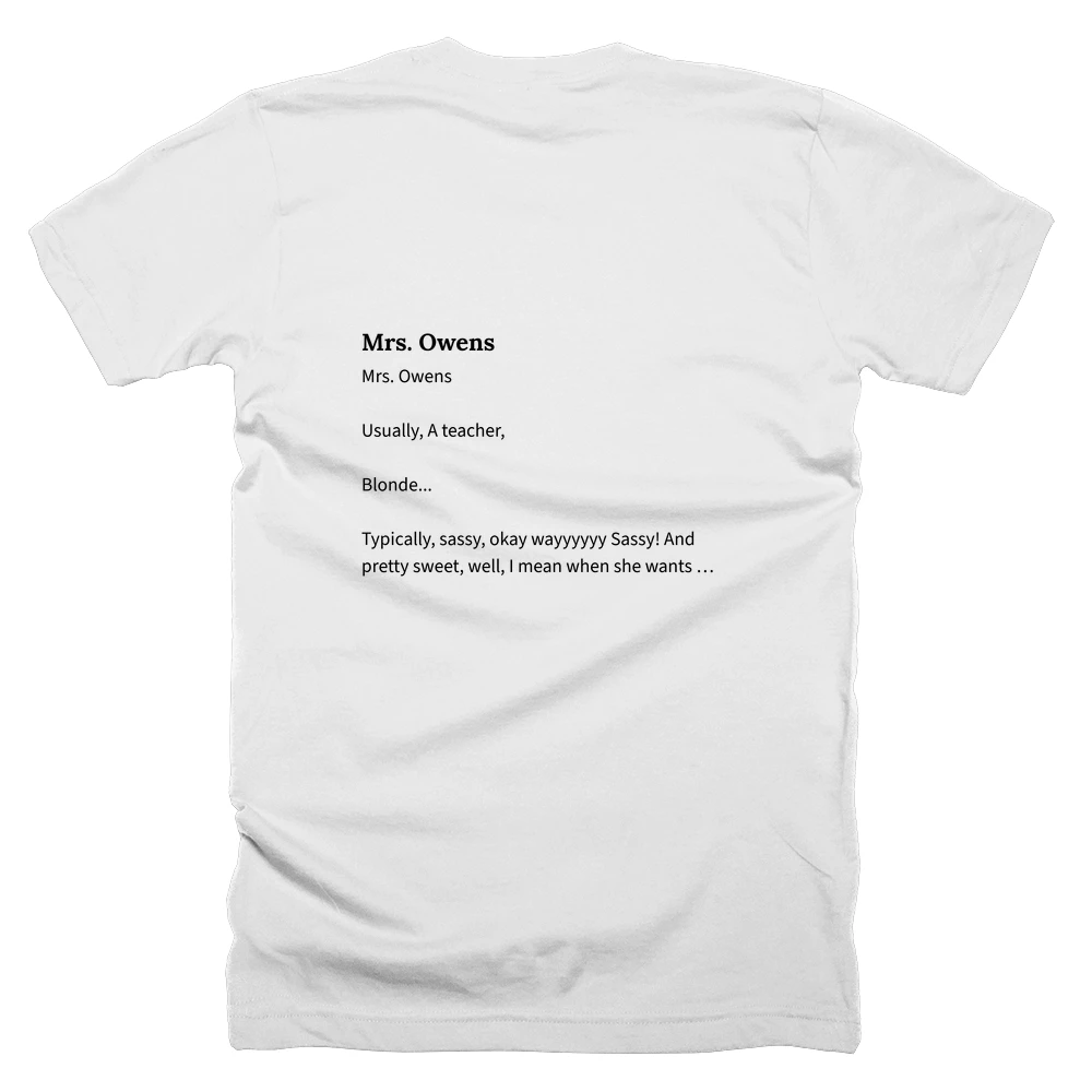 T-shirt with a definition of 'Mrs. Owens' printed on the back