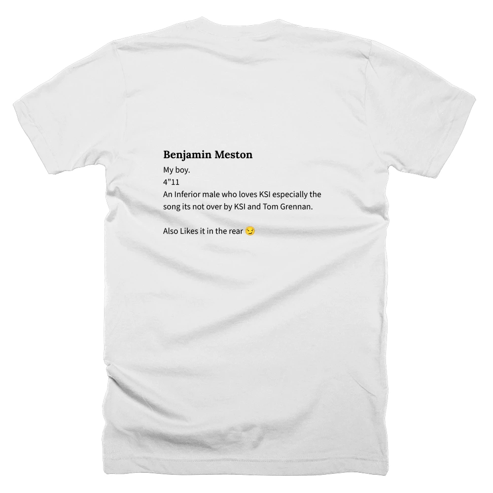 T-shirt with a definition of 'Benjamin Meston' printed on the back
