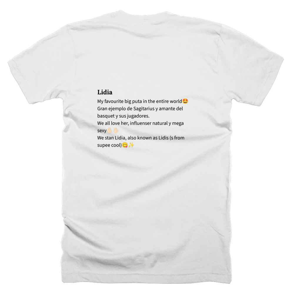 T-shirt with a definition of 'Lidia' printed on the back