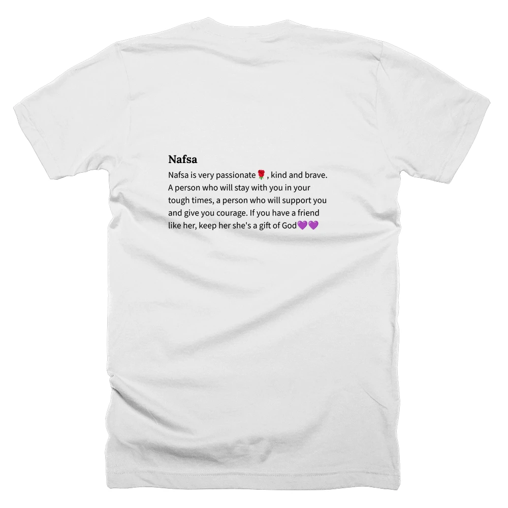 T-shirt with a definition of 'Nafsa' printed on the back
