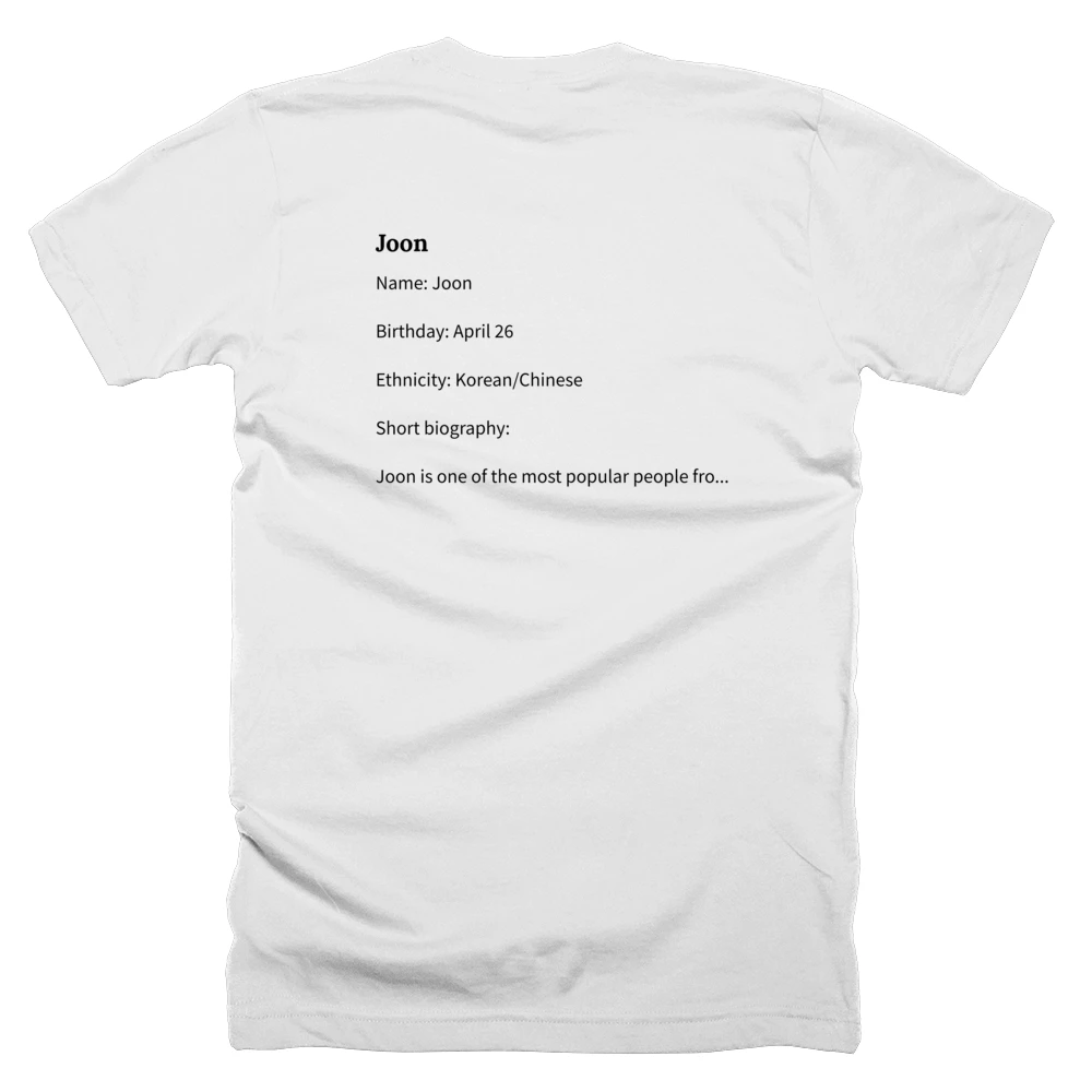 T-shirt with a definition of 'Joon' printed on the back