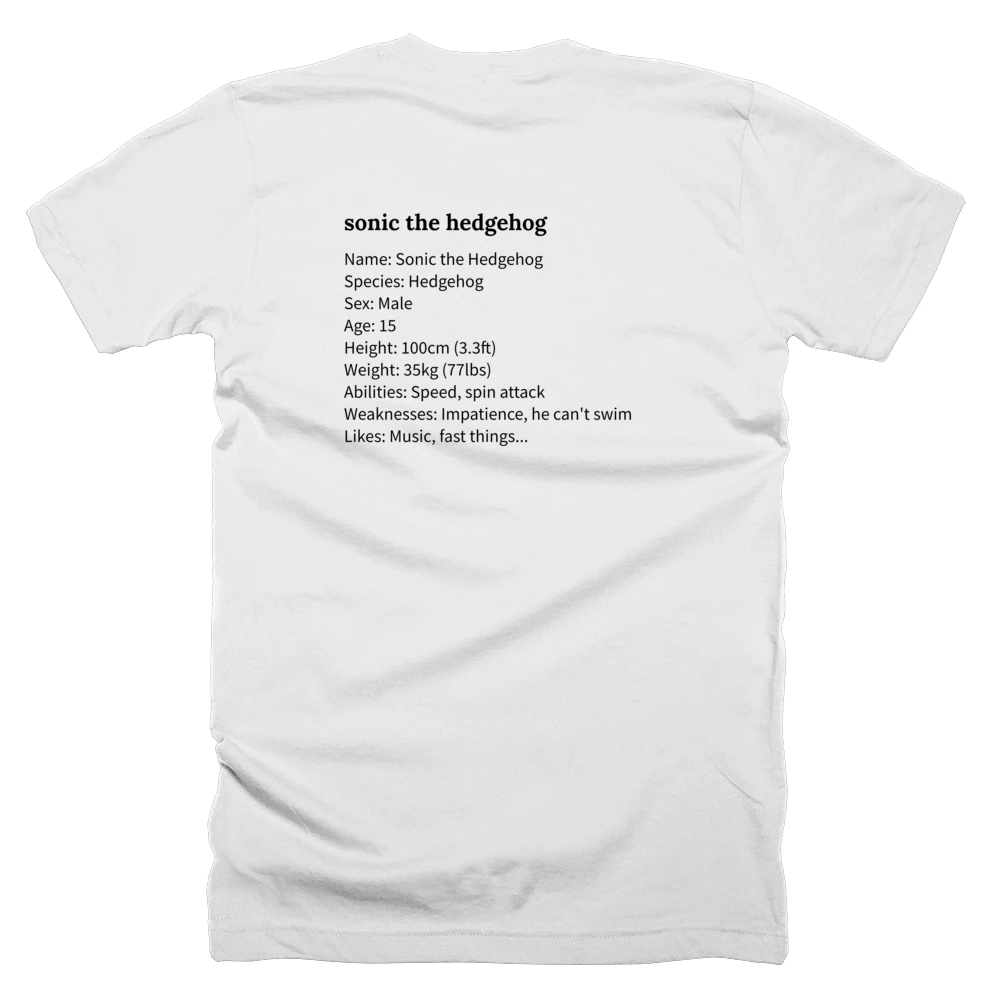 T-shirt with a definition of 'sonic the hedgehog' printed on the back