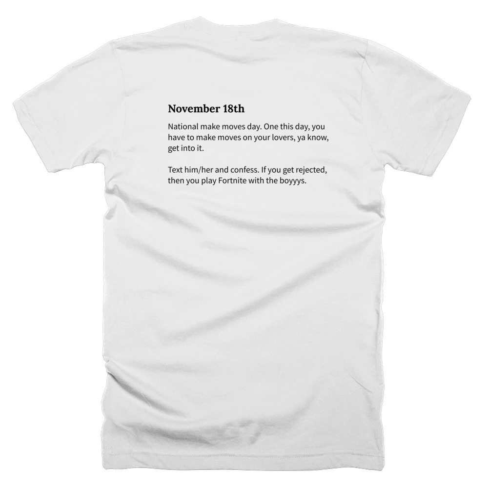 T-shirt with a definition of 'November 18th' printed on the back