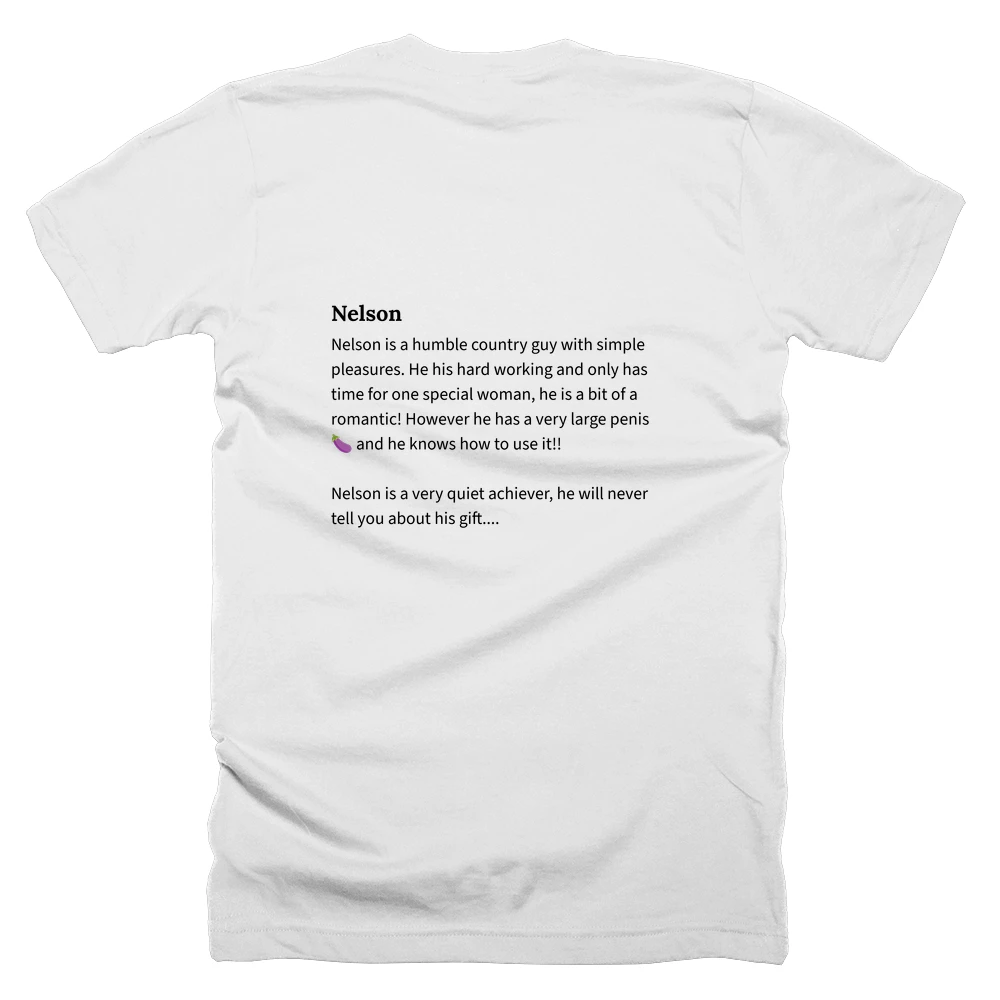 T-shirt with a definition of 'Nelson' printed on the back