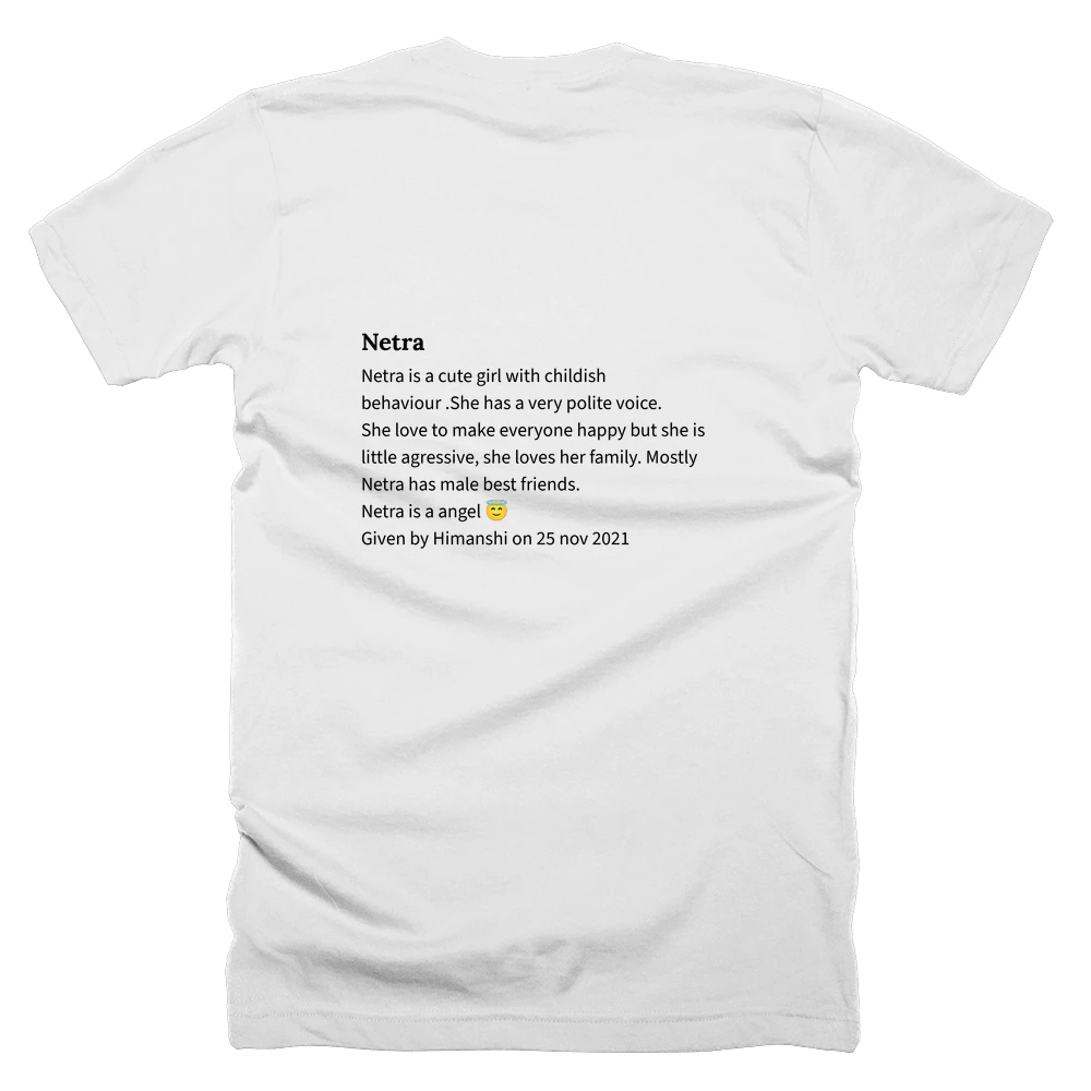 T-shirt with a definition of 'Netra' printed on the back