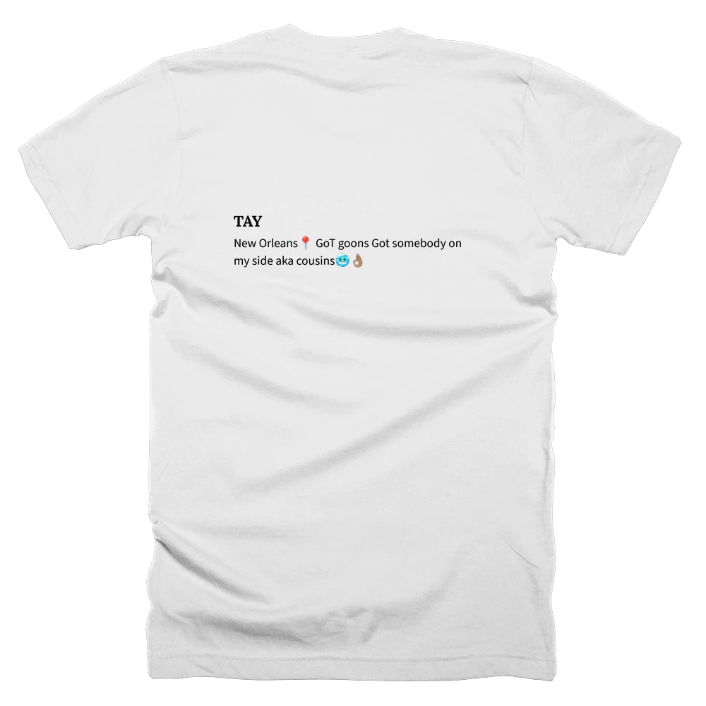 T-shirt with a definition of 'TAY' printed on the back