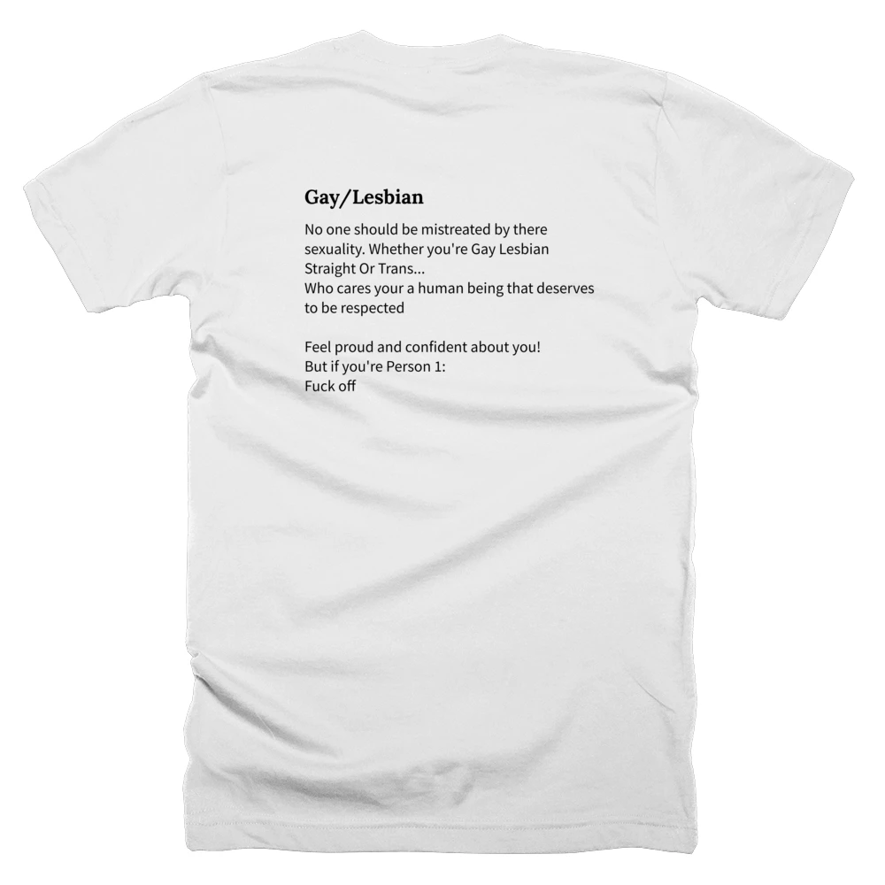 T-shirt with a definition of 'Gay/Lesbian' printed on the back