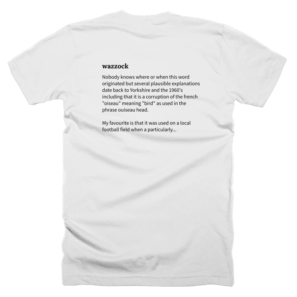 T-shirt with a definition of 'wazzock' printed on the back