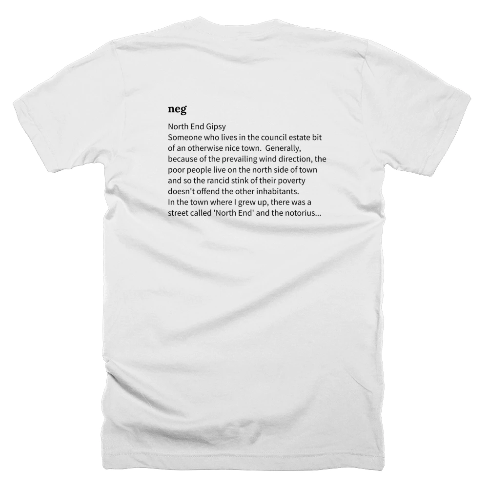T-shirt with a definition of 'neg' printed on the back