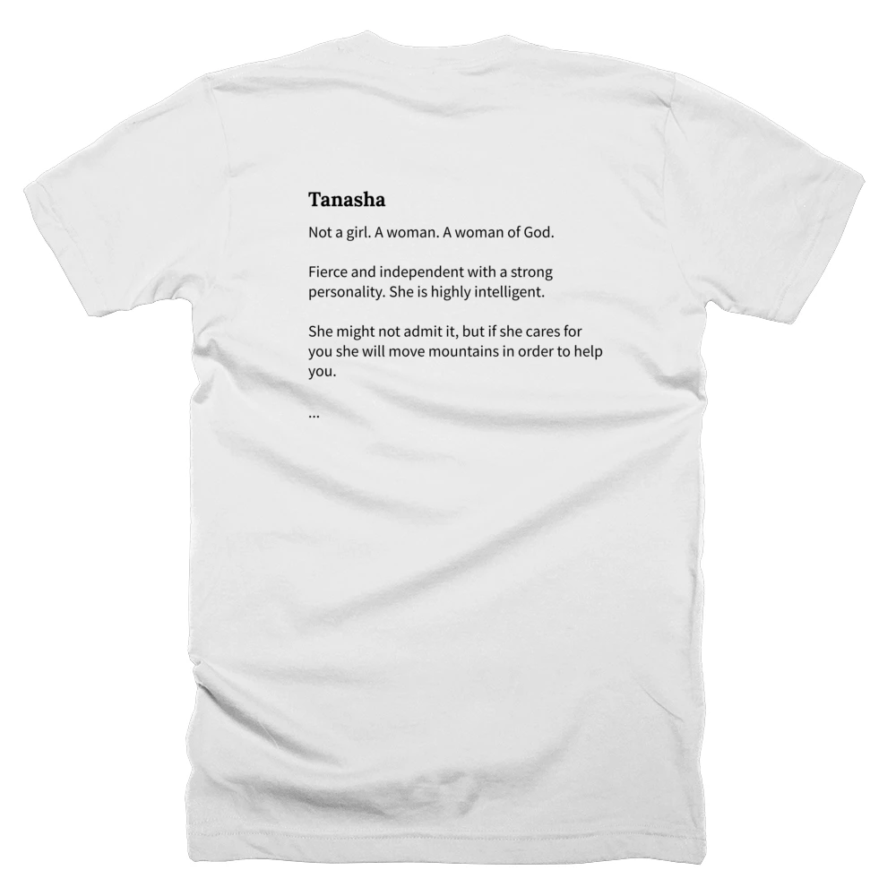 T-shirt with a definition of 'Tanasha' printed on the back