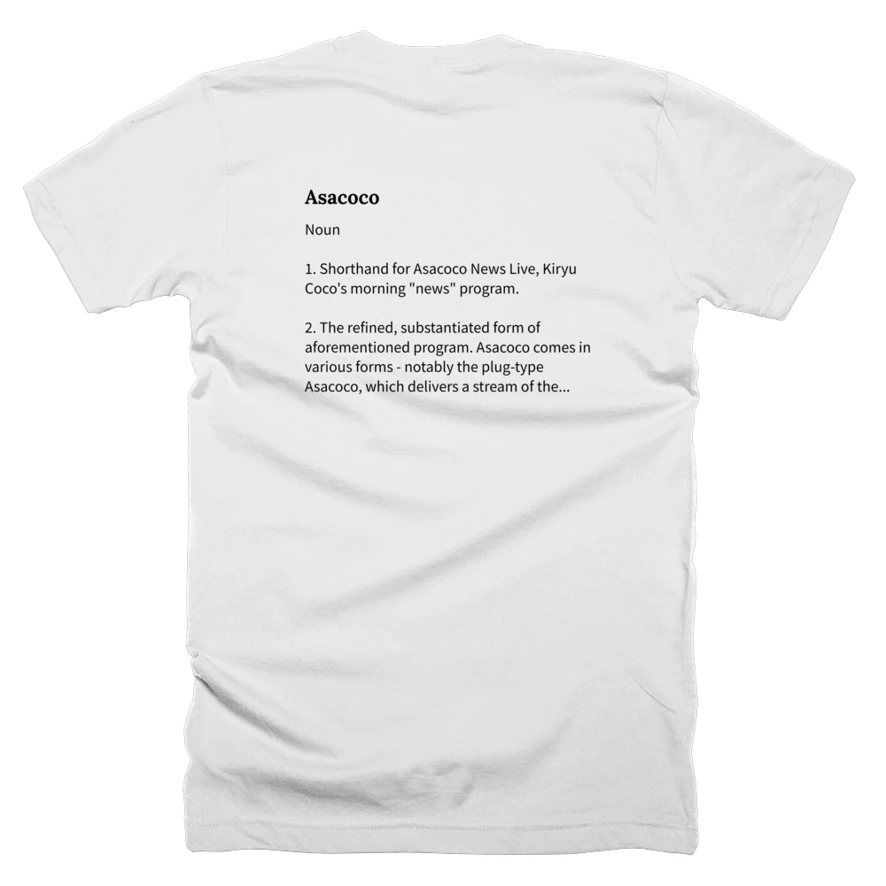 T-shirt with a definition of 'Asacoco' printed on the back