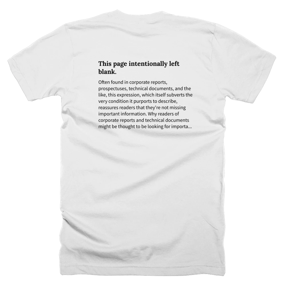 T-shirt with a definition of 'This page intentionally left blank.' printed on the back