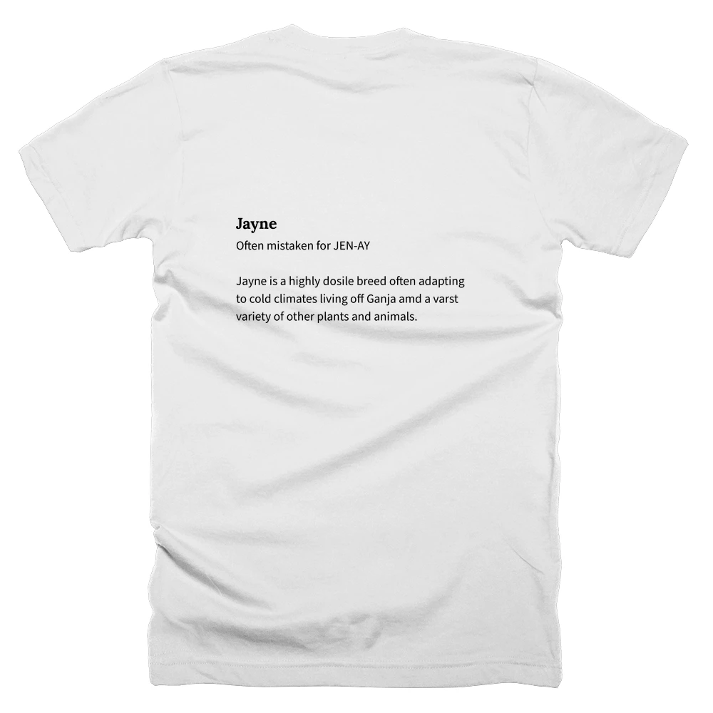 T-shirt with a definition of 'Jayne' printed on the back